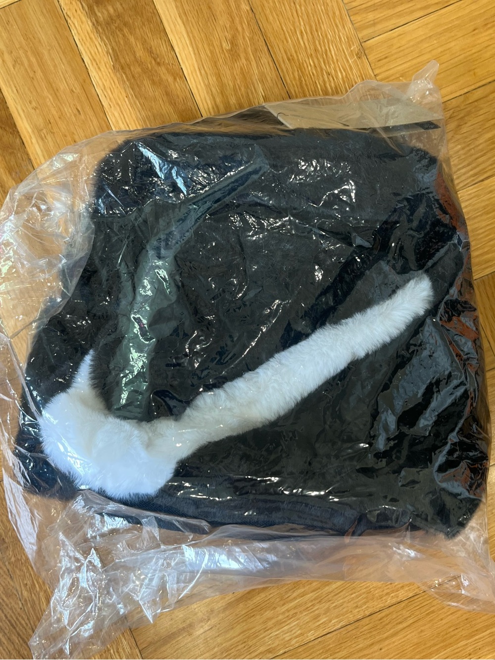 Nike Black Mini backpack faux fur with White Swoosh Accent